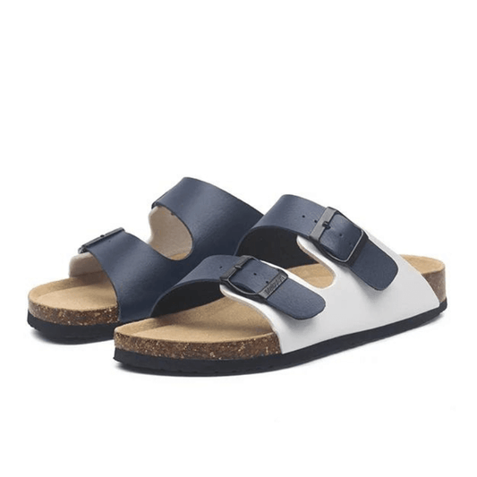Sandalia Maibulun de Cuero - Blanco y azul